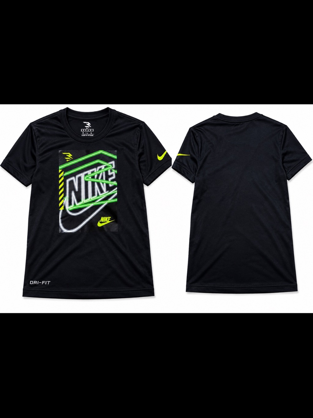 Nike Black Short-Sleeve Dri-FIT Tee with Neon Green Graphic - Picture 3 of 3